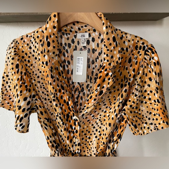 River Island| Animal Print Romper, Short Sleeve/Collard w Tie Waist•••NWT - Picture 4 of 16